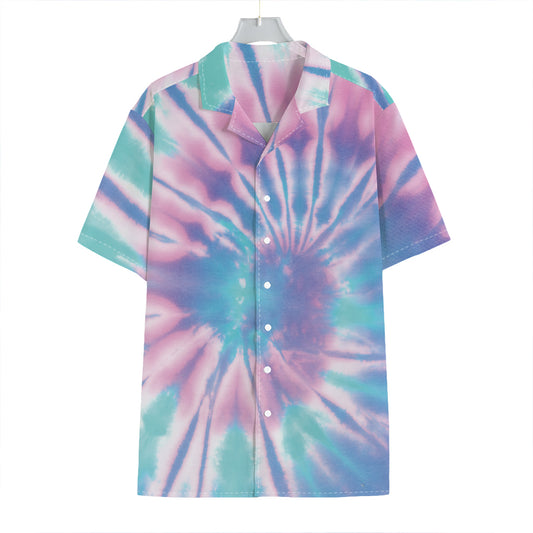 Teal And Pink Tie Dye Print Hawaiian Shirt