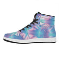 Teal And Pink Tie Dye Print High Top Leather Sneakers