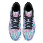 Teal And Pink Tie Dye Print High Top Leather Sneakers