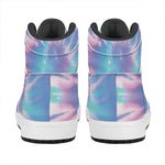 Teal And Pink Tie Dye Print High Top Leather Sneakers