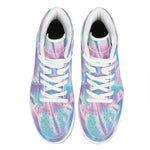 Teal And Pink Tie Dye Print High Top Leather Sneakers