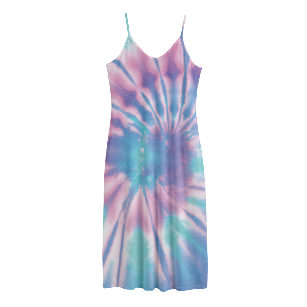 Teal And Pink Tie Dye Print Jersey Midi Cami Dress