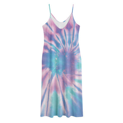 Teal And Pink Tie Dye Print Jersey Midi Cami Dress