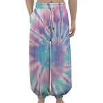 Teal And Pink Tie Dye Print Lantern Pants