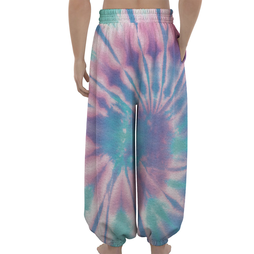 Teal And Pink Tie Dye Print Lantern Pants