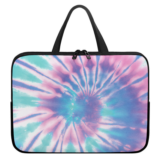Teal And Pink Tie Dye Print Laptop Sleeve With Handle