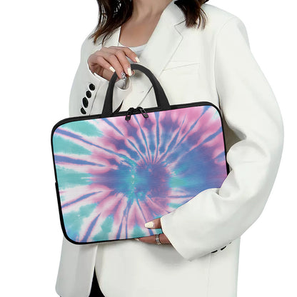 Teal And Pink Tie Dye Print Laptop Sleeve With Handle