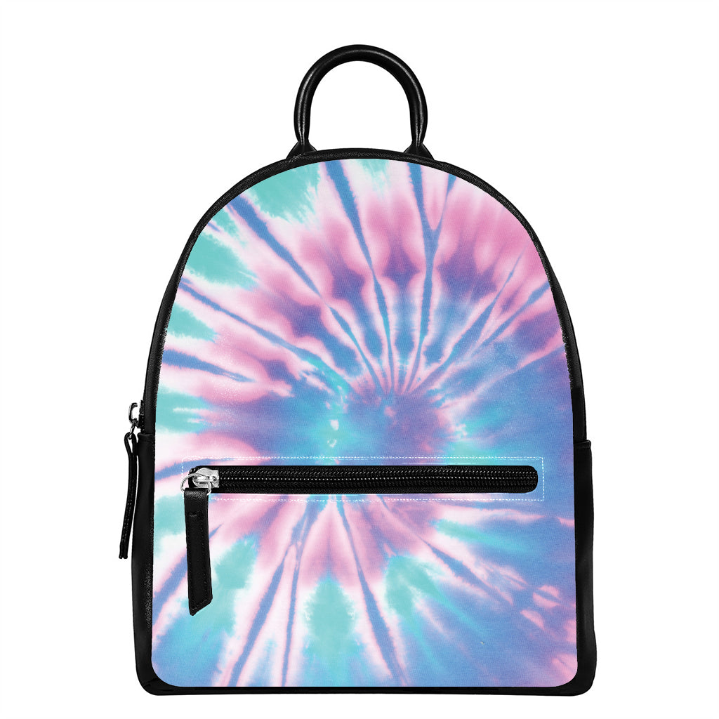 Teal And Pink Tie Dye Print Leather Backpack
