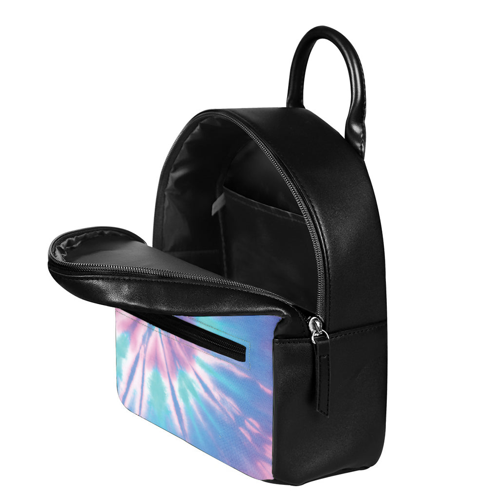 Teal And Pink Tie Dye Print Leather Backpack