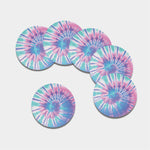 Teal And Pink Tie Dye Print Leather Coaster Set