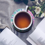 Teal And Pink Tie Dye Print Leather Coaster Set