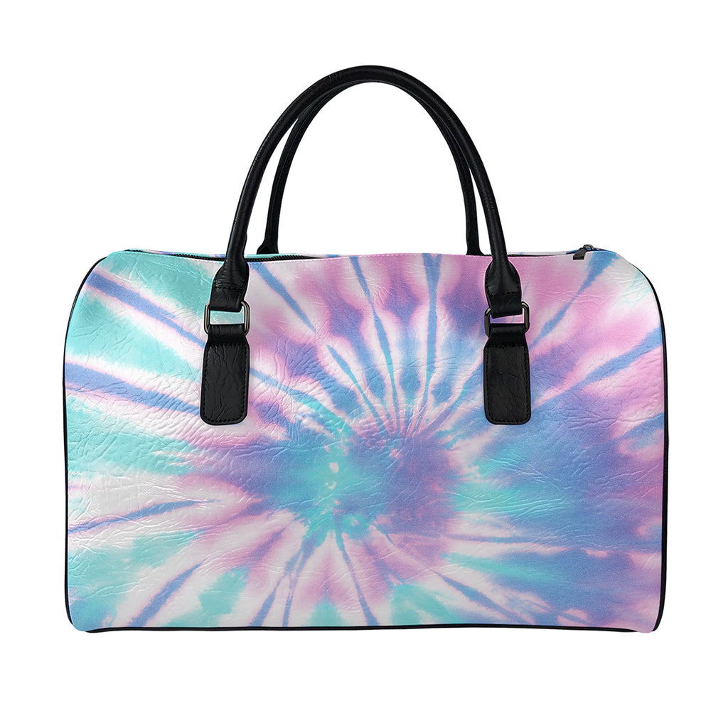 Teal And Pink Tie Dye Print Leather Duffle Bag