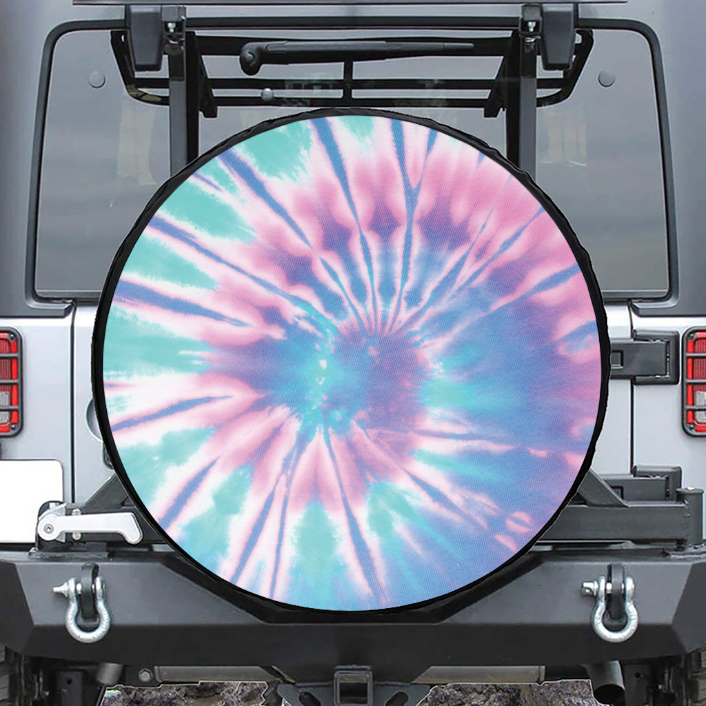 Teal And Pink Tie Dye Print Leather Spare Tire Cover
