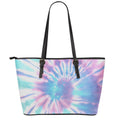 Teal And Pink Tie Dye Print Leather Tote Bag With Zipper