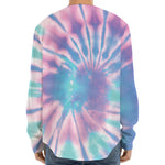Teal And Pink Tie Dye Print Long Sleeve Baseball Jersey
