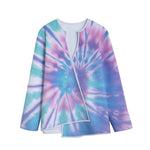 Teal And Pink Tie Dye Print Long Sleeve Short Coat