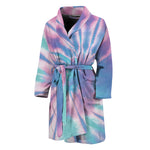 Teal And Pink Tie Dye Print Men's Bathrobe