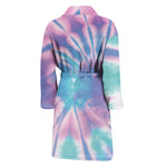 Teal And Pink Tie Dye Print Men's Bathrobe