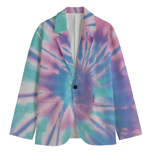 Teal And Pink Tie Dye Print Men's Blazer