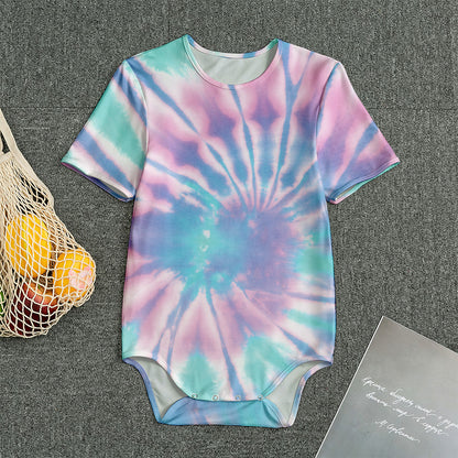 Teal And Pink Tie Dye Print Men's Bodysuit