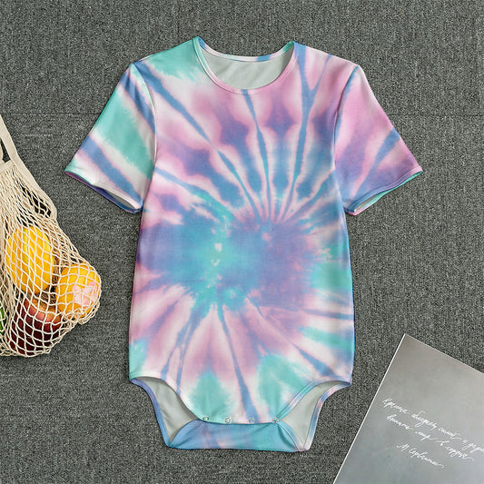 Teal And Pink Tie Dye Print Men's Bodysuit