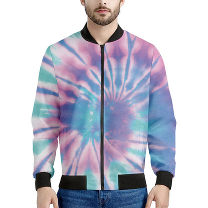 Teal And Pink Tie Dye Print Men's Bomber Jacket