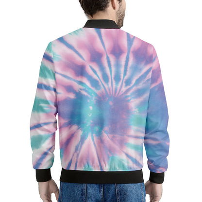 Teal And Pink Tie Dye Print Men's Bomber Jacket