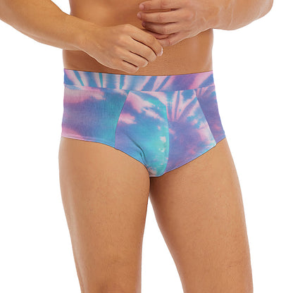 Teal And Pink Tie Dye Print Men's Briefs