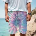 Teal And Pink Tie Dye Print Men's Cargo Shorts