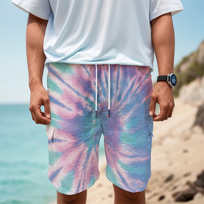 Teal And Pink Tie Dye Print Men's Cargo Shorts