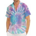 Teal And Pink Tie Dye Print Men's Deep V-Neck Shirt