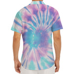 Teal And Pink Tie Dye Print Men's Deep V-Neck Shirt
