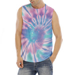 Teal And Pink Tie Dye Print Men's Fitness Tank Top