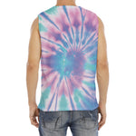 Teal And Pink Tie Dye Print Men's Fitness Tank Top