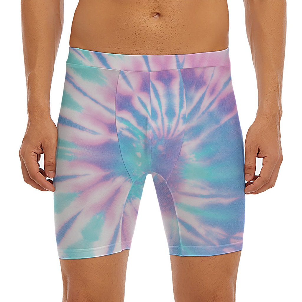 Teal And Pink Tie Dye Print Men's Long Boxer Briefs