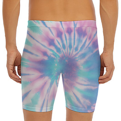 Teal And Pink Tie Dye Print Men's Long Boxer Briefs