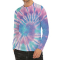 Teal And Pink Tie Dye Print Men's Long Sleeve Rash Guard