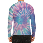 Teal And Pink Tie Dye Print Men's Long Sleeve Rash Guard