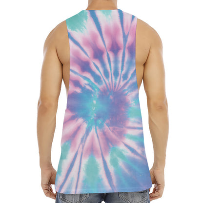Teal And Pink Tie Dye Print Men's Muscle Tank Top