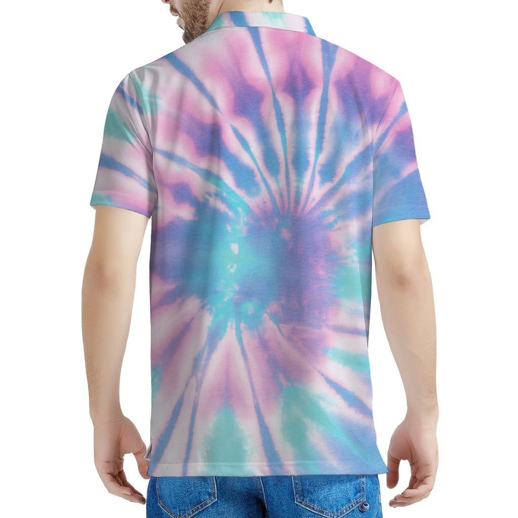 Teal And Pink Tie Dye Print Men's Polo Shirt
