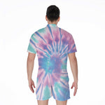 Teal And Pink Tie Dye Print Men's Rompers