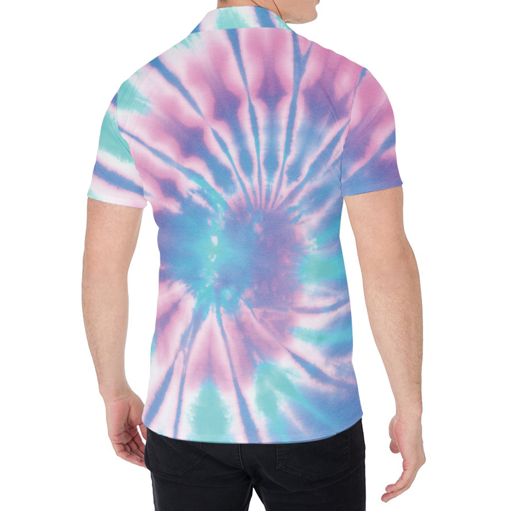 Teal And Pink Tie Dye Print Men's Shirt