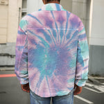 Teal And Pink Tie Dye Print Men's Shirt Jacket