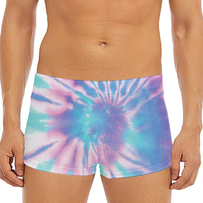 Teal And Pink Tie Dye Print Men's Short Boxer Briefs