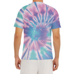 Teal And Pink Tie Dye Print Men's Short Sleeve Rash Guard