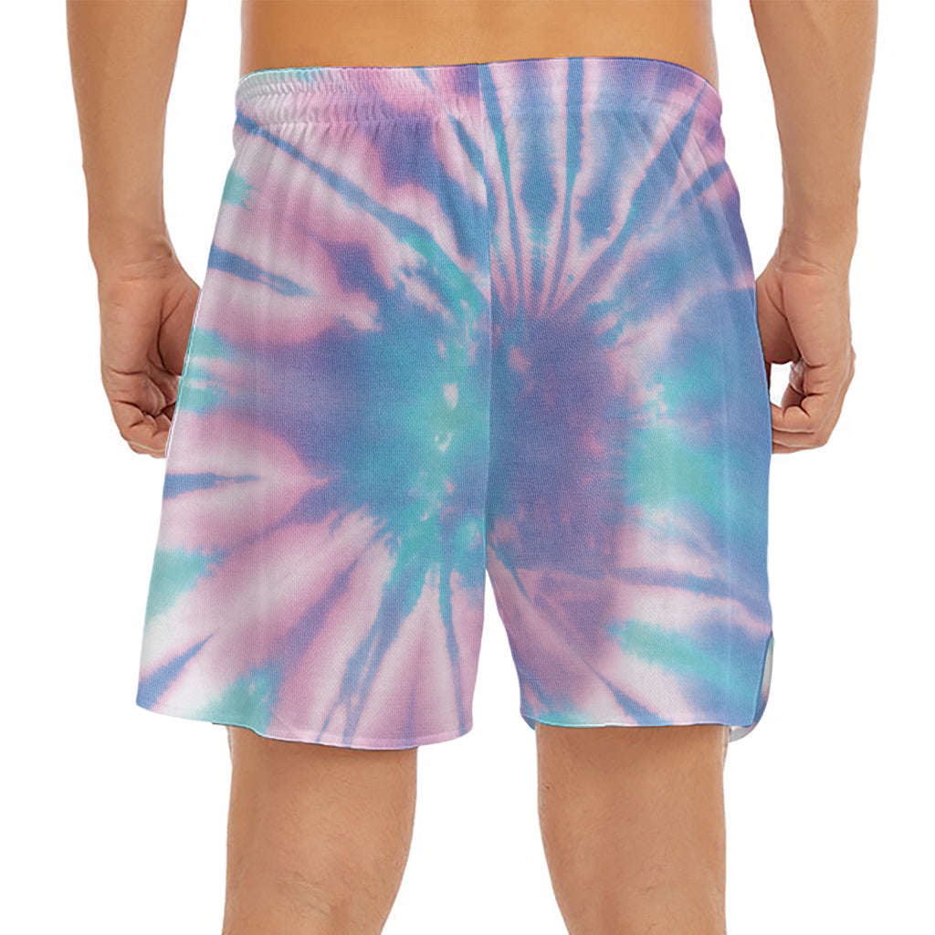 Teal And Pink Tie Dye Print Men's Split Running Shorts