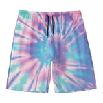 Teal And Pink Tie Dye Print Men's Swim Trunks