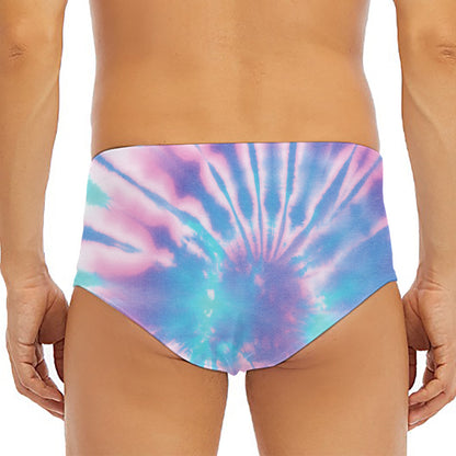Teal And Pink Tie Dye Print Men's Triangle Swim Briefs