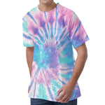 Teal And Pink Tie Dye Print Men's Velvet T-Shirt