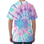 Teal And Pink Tie Dye Print Men's Velvet T-Shirt